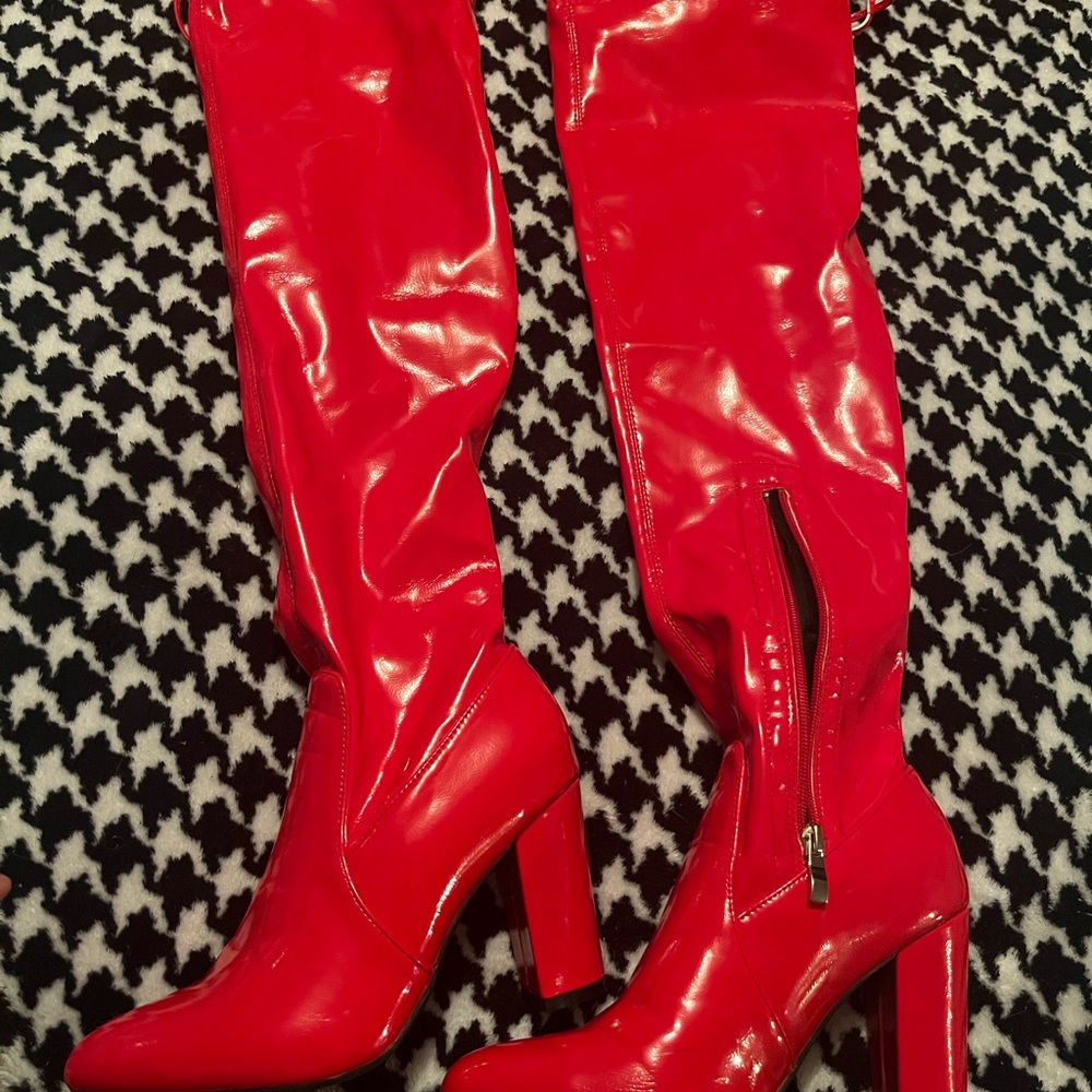 Faux red leather knee high boots size 37